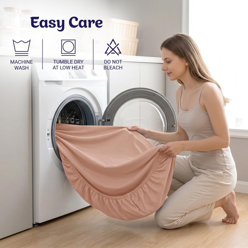 Oxford Homeware Peach Double Fitted Sheet -100% Brushed Microfibre 1800