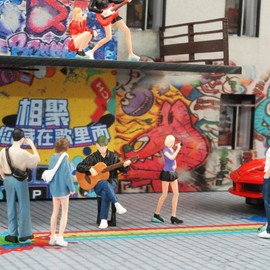 kivcmds Painted Figure 1:64 Scale Mini Model Trains Architectural Plastic People Figures Street Guitar Singer Combo Figure Model，for Miniature Scenes（Orchestra）