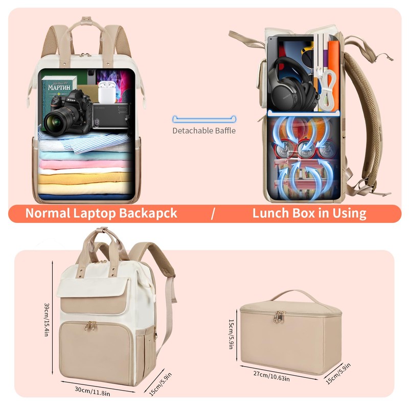 BERTASCHE Lunch Backpack for Women, 15.6 Inch Laptop Backpack with