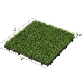 Topeakmart 27PCS Turf Interlocking Deck Tiles Fake Grass Interlocking Carpet Tiles Grass for Indoor Outdoor