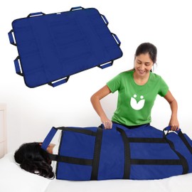 [Upgraded] Premium Patient Transfer Sheet with Handles - 48x40 Positioning Bed Pad for Elderly - Reinforced Lift Aid- Medical Draw Sheet, Washable & Reusable-Ideal for Hospital Beds (Blue-Ver2)