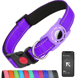 Erbine Airtag Dog Collar for Medium Dogs, Reflective Dog Collars with AirTag Holder, Soft Padded & Safety Locking Buckle, Nylon Pet Collar Adjustable for All Breeds, Purple