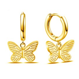 Dainty Hoop Dangle Earrings for Women Sterling Silver Plated Gold Butterfly Dangle Hoop Earring Cute Huggie Drop Earrings Hypoallergenic Cuff Earrings Animal Ear Jewelry Gifts for Her Birthday