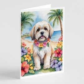 Caroline's Treasures Lhasa Apso Luau Greeting Cards Pack of 8 Blank Cards with Envelopes Whimsical A7 Size 5x7 Blank Note Cards