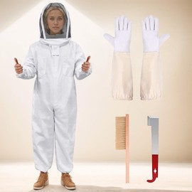 Bee Suit for Men and Women Professional Beekeeping Suit with Fencing Veil Hood and Gloves Bee Outfit for Professional and Beginner Beekeepers Beekeeping Supplies(Suit-Medium)