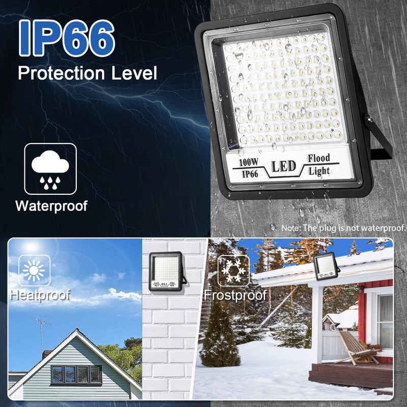 CREATESTAR 2 Pack 100W LED Flood Light Outdoor, 10000LM Bright