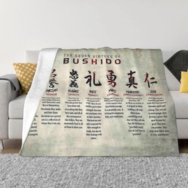 Samurai Bushido Blanket Japanese Gifts Seven Virtues Throw Blanket Super Warm Soft Plush Lightweight Fleece Flannel Japan Decor Blanket for Women Men Girls Boys for Couch Sofa Bedding 50"X40"