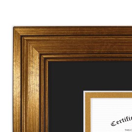 Golden State Art, 11x14 Dark Gold Document Frame for 8.5x11 Diploma/Certificate, Sawtooth Hangers for Wall Mounting with Real Glass (Black/Gold Double Mat, 2-Pack)