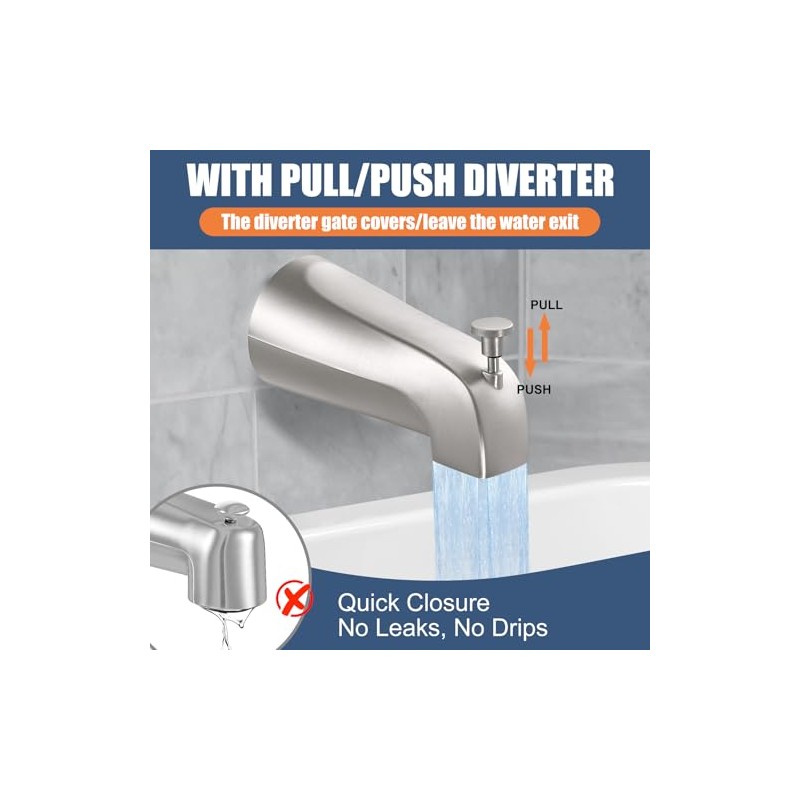 Universal Bathtub Tub Spout with Diverter, Fits 1/2" Slip-Fit Copper