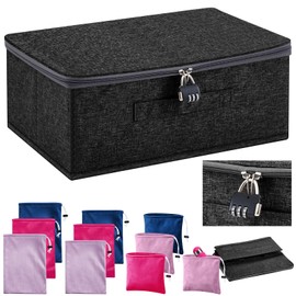 1 PC Discreet Lockable Adult Toy Bag Storage Organizer with 9 Pcs Toy Storage Drawstring Bags Organizer for Women and Men 3 Sizes, 15 x 10 x 6.3 Inches Lockable Box Travel Container(Black)