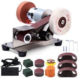 SMLCON 83PCS 3 in 1 Mini Belt Sander - 7 Adjustable Speed Vertical Electric Belt Grinder for Knife Sharpening, Woodworking & Metal Working - Compact Power Sanders for DIY Projects