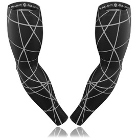 Millenti Cooling Arm Sleeve Compression - Sun Protection Sport Recovery Sleeves, Cools when Wet, Unisex in 4 Sizes - 2pcs (Black with Gray Lines, Extra Large)