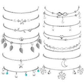 Otuuz 12 Pcs Ankle Bracelets for Women Adjustable Ankle Chains Bracelet Waterproof Boho Beach Ankle Jewelry Gift