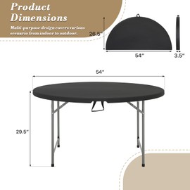 Athena Collection 4.5ft Folding Table, Indoor Outdoor Foldable Round Card Table Portable Plastic Craft Table with Lock & Handle, Collapsible Dining Table Desk for Commercial Party Camping, Black