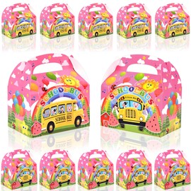 16Pcs Pink Cartoon Melon Gift Boxes Pink Watermelon Blue Sky Cloud School Bus Candy Goodie Boxes for Birthday Party Kindergarten School Bus Theme Party Supplies