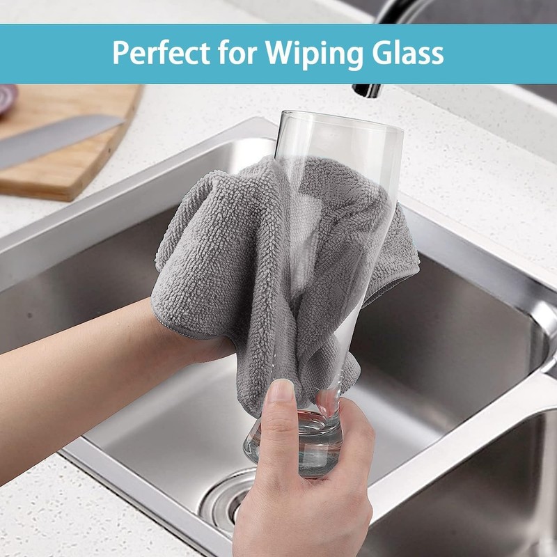 HOMEXCEL Grey Cleaning Rags 5 Pack, Highly Absorbent Microfiber Cleaning
