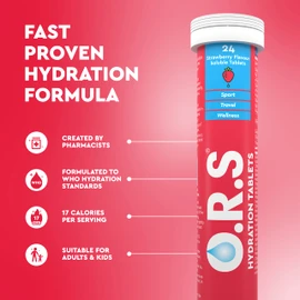 O.R.S Hydration Tablets with Electrolytes, Vegan, Gluten and Lactose Free Formula – Soluble Sports Hydration Tablets with Natural Strawberry Flavour, 12 Tablets