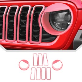JeCar 9pcs Pink Angry Bird Style Headlight Covers & Grill Inserts Trim Kit for 2024 2025+ Jeep Wrangler JL JLU Gladiator JT