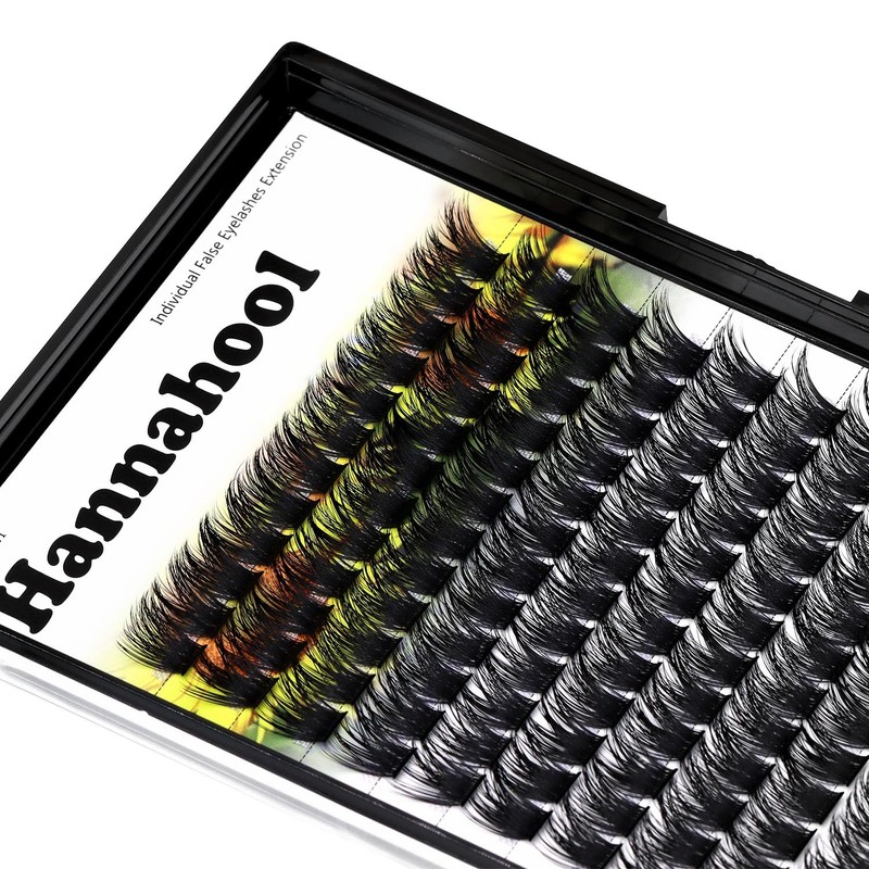 Hannahool Large Pack Wide Stem Cluster Eyelashes D Curl 10-20mm