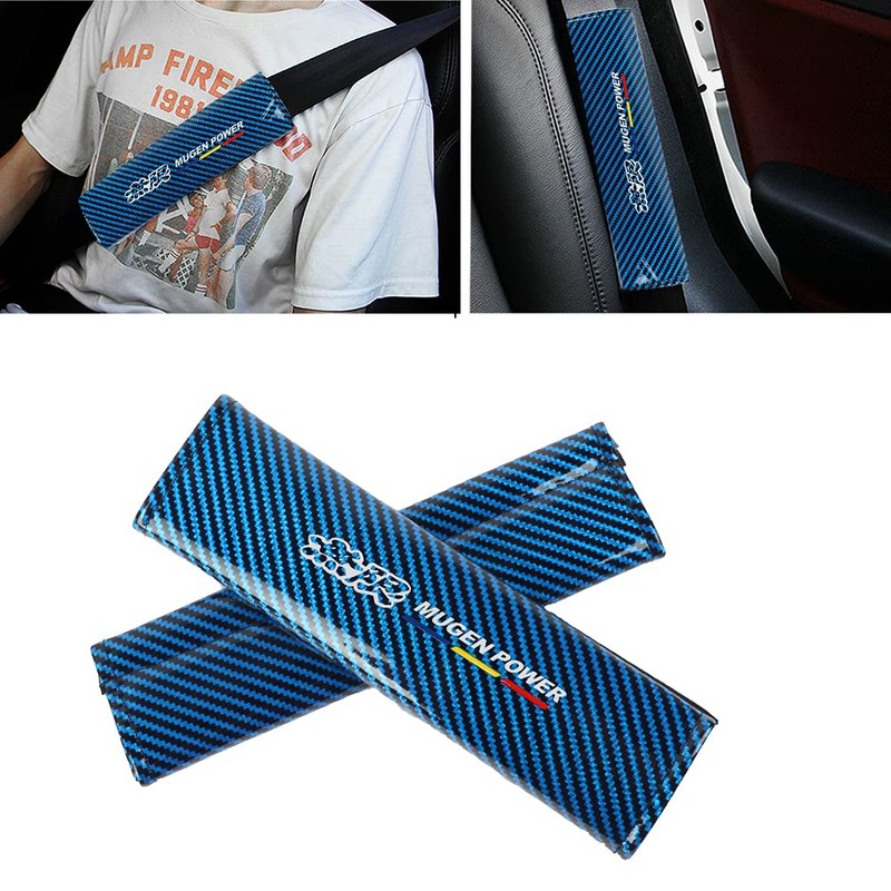Universal MUGEN Blue Carbon Fiber Look Car Seat Belt Cover