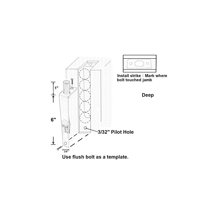 QCAA Solid Brass Flush Bolt, Square Shape, 6", Brushed Satin