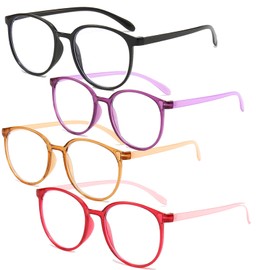 AOOLIA 4PCS Round Reading Glasses for Women Men, TR90 Blue Light Blocking Glasses, Eyeglasses Readers for Computer Tablet Phone (Black/Purple/Orange/Red, 1.5, x)