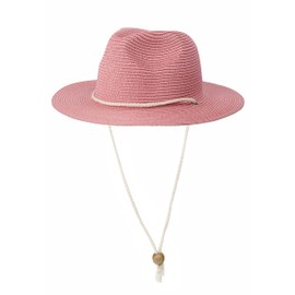 Koreshion Women Straw Panama Hat Summer Wide Brim Fedora Cap Beach Sun Hats UV UPF50+ Pink