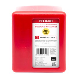 Bote para desechos biologico infecciosos para consultorio medico dental. Recolector Contenedor para residuos Punzocortante Rpbi (1.5 Litros)