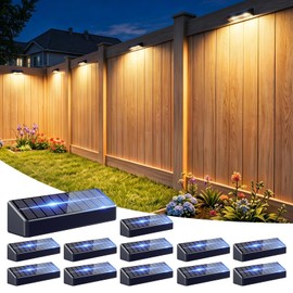 JOFIOS Fence Lights Solar Powered 12 Pack, 3000/4000/6000K 3 Modes, IP65 Waterproof Solar Fence Lights Outdoor, Dusk to Dawn Deck Lights for Outside, Wall, Backyard, Step, Patio, Stair Railings