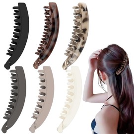 Pack of 6 Large Banana Hair Clips, Banana Hair Clips, Vintage Banana Hair Clips, Ponytail Hair Clip, Non-Slip Hair Clip, Hair Clips for Women, Girls, Thick Medium Hair (6 Colours)