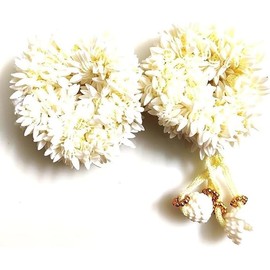 Mogra Gajra Scented Artificial Flower Hair Accessories Scrunchies Bracelet Bun Juda & Ponytail Wedding Jewellery Reusable Gajras for Women (Pack of 2) (White & beaded, Small)