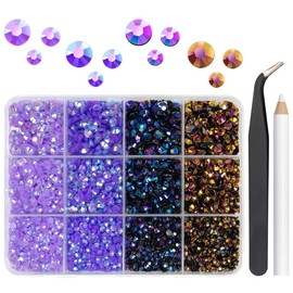 qiipii Purple Jelly Resin Rhinestones Bulk 3mm 4mm 5mm Flatback Light Purple Stones for Crafting Colorful AB Non-Hotfix Dark Purple Resin Gems Diamonds for Crafts DIY Tumblers Nails Eyes Face Makeup
