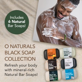 O NATURALS 100% Natural Bar Soap - Gift Set - Organic Ingredients & Essential Oils - Spa Gifts for Women & Men, Body Wash & Face Soap - 6PC Black Soap Collection