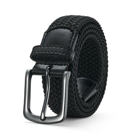 BELTER Mens Elasticated Belt Elastic Belt for Men Stretch Woven Belt Boy Braided Fabric Belt Unisex for Men, Women, Junior 1.3 Inch Wide (Black, For 48"-50" Waist)