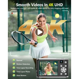 2026 Upgraded 4K Digital Camera for Photography, Dual Lens Autofocus Compact Digital Camera with 16X Zoom, Anti-Shake, Flash, 2 Batteries, 2.8" Screen, Vlogging Camera for YouTube, 32GB Card