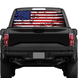 NPVU American Flag Rear Window Decal for Truck,Black Flag Rear Window Decal,American Flag Decals for Truck Car SUV,Vinyl Graphic Sticker(66x20'')