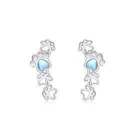 ABIGY Paw Print Climber Earring 925 Sterling Silver Paw Cuff Wrap Crawler Climber Earrings with White Fritillary Shell Moonstone Ear Earrings Paw Print Jewellery Gifts for Women Girls