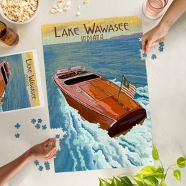 Lantern Press 1000 Piece Jigsaw Puzzle, Syracuse, Indiana, Wooden Boat, Lake Wawasee