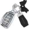 Simocky Compatible with Hyundai Key Fob Cover with Diamond Keychain, Compatible with Elantra Ioniq Sonata Tucson Elantra GT Smart Remote Key Protector for Women (4 Buttons-Black Bowknot)