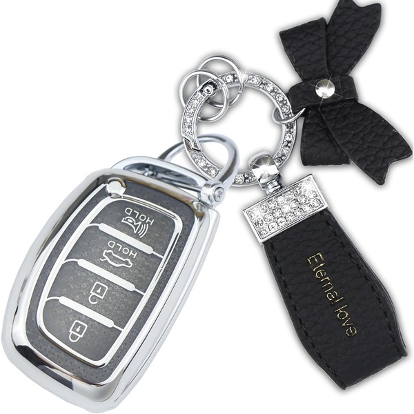 Simocky Compatible with Hyundai Key Fob Cover with Diamond Keychain,