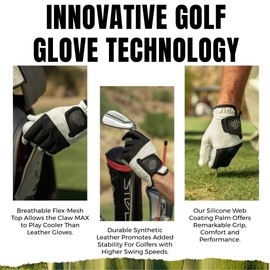 CaddyDaddy Claw PRO and MAX Golf Gloves for Men | Flex-Mesh Suede/Design for Cool Ventilation | Lasts 3-5 Times Longer Than Leather (Worn on Right Hand, MAX White, Medium)