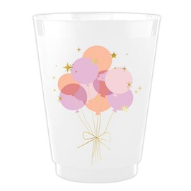 Slant Collections Birthday Party 8-Count Reusable BPA-Free Plastic Frost Cups, 16-Ounce, Balloons