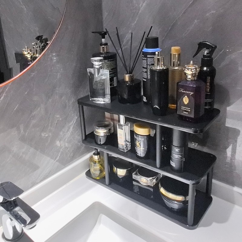 16" Cologne Organizer for Men, 3 Tier Wooden Perfume Stand,Black