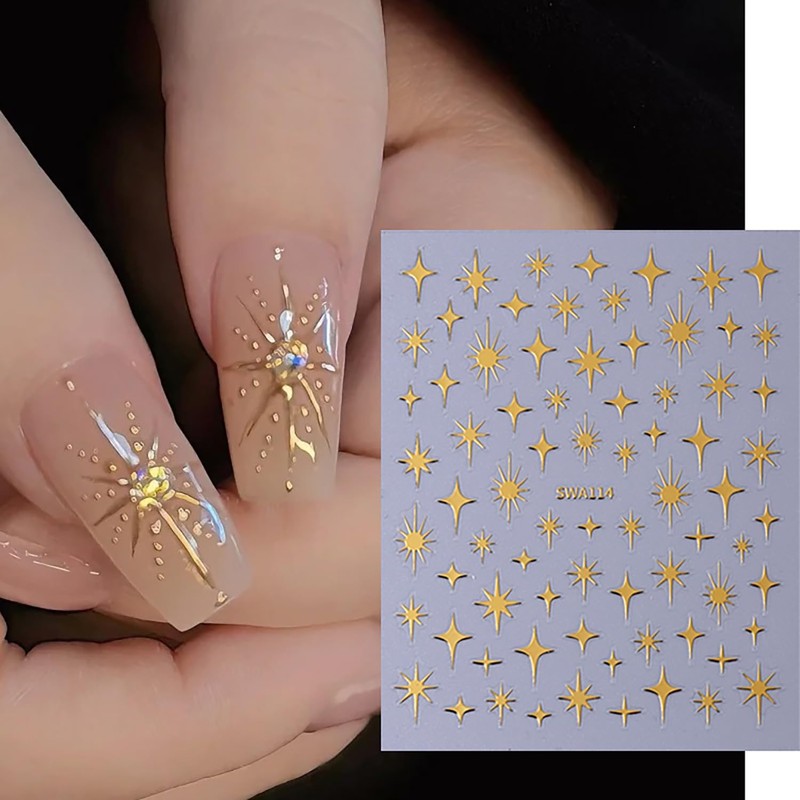 6 Sheets Star Nail Stickers for Nail Art Black Silver