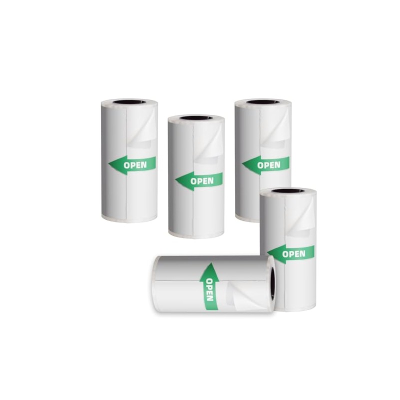 Mini Printer Sticker Paper – 5 Rolls 50mm White Self-Adhesive
