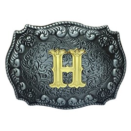 COOLLA Belt Buckle for Men- Initial Letters ABCDEFG to Z Western Rodeo Texas Cowboy Large Belt Buckles, H, 9 cm