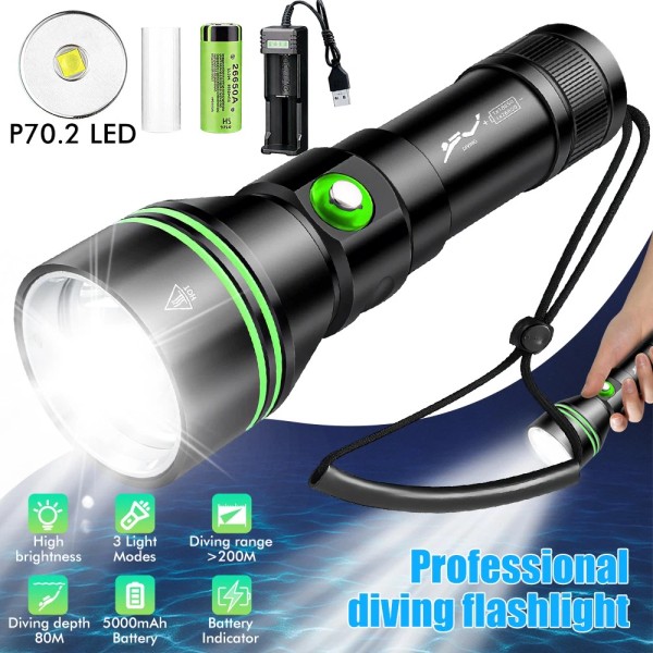 Unbranded Professional Underwater Scuba Diving Flashlight LED Waterproof Dive Light