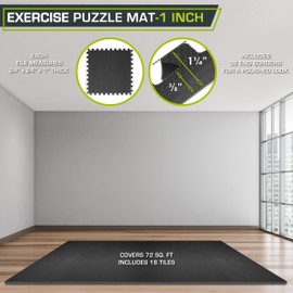 ProsourceFit ProsourceFit Extra Thick Puzzle Exercise Mat 1", EVA Foam Interlocking Tiles for Protective, Cushioned Workout Flooring for Home and Gym Equipment, Black 3-Pack