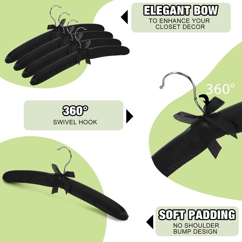 Jetec 24 Pieces Satin Padded Hangers with 360° Swiveling Hook