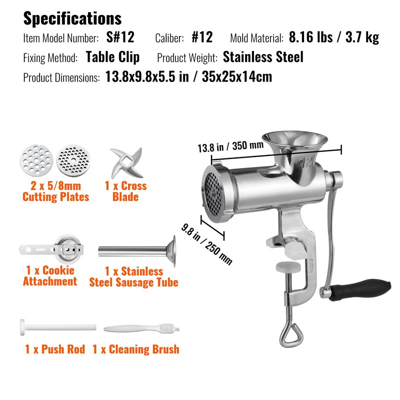 Happybuy Manual Meat Grinder, 304 Stainless Steel, with Table Clamp